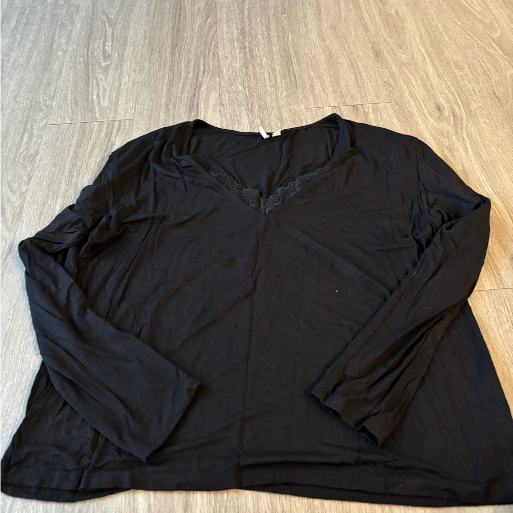 Nordstrom Black Long Sleeve V-Neck Top